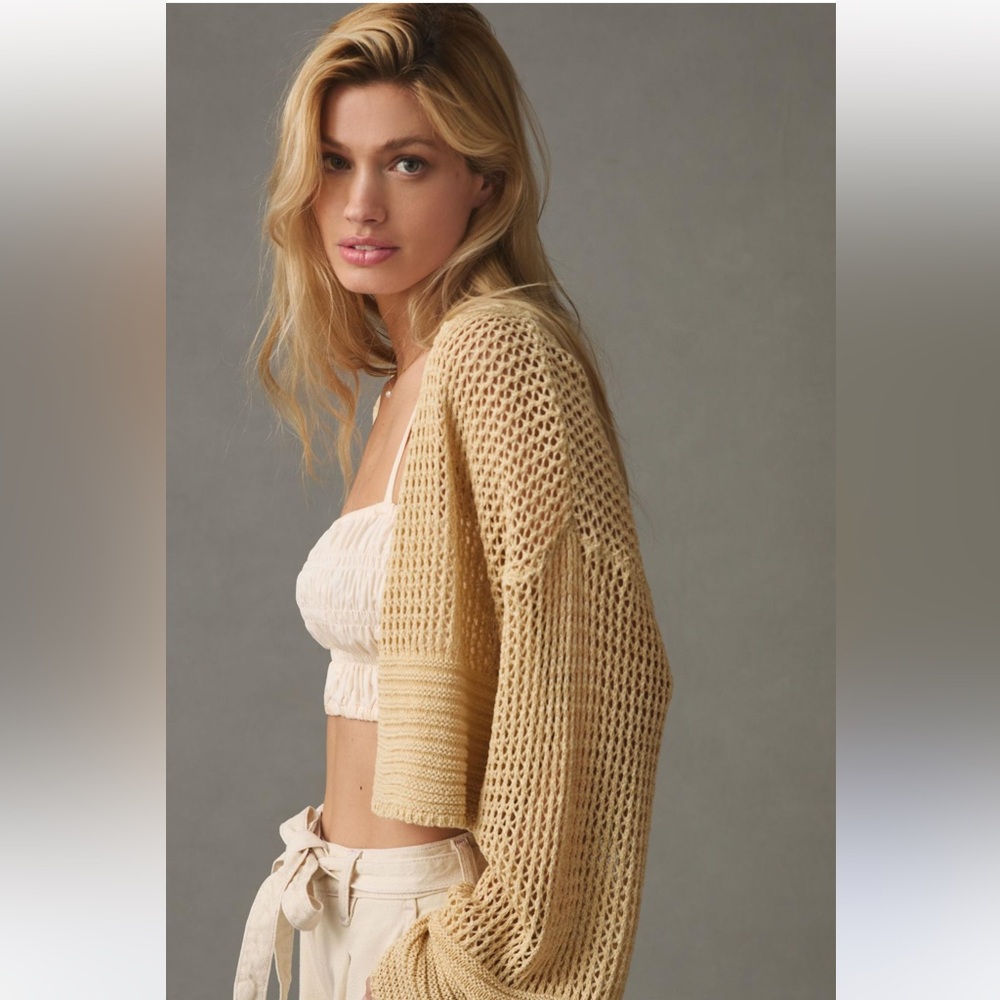 Anthropologie Cream Open-Knit Cardigan